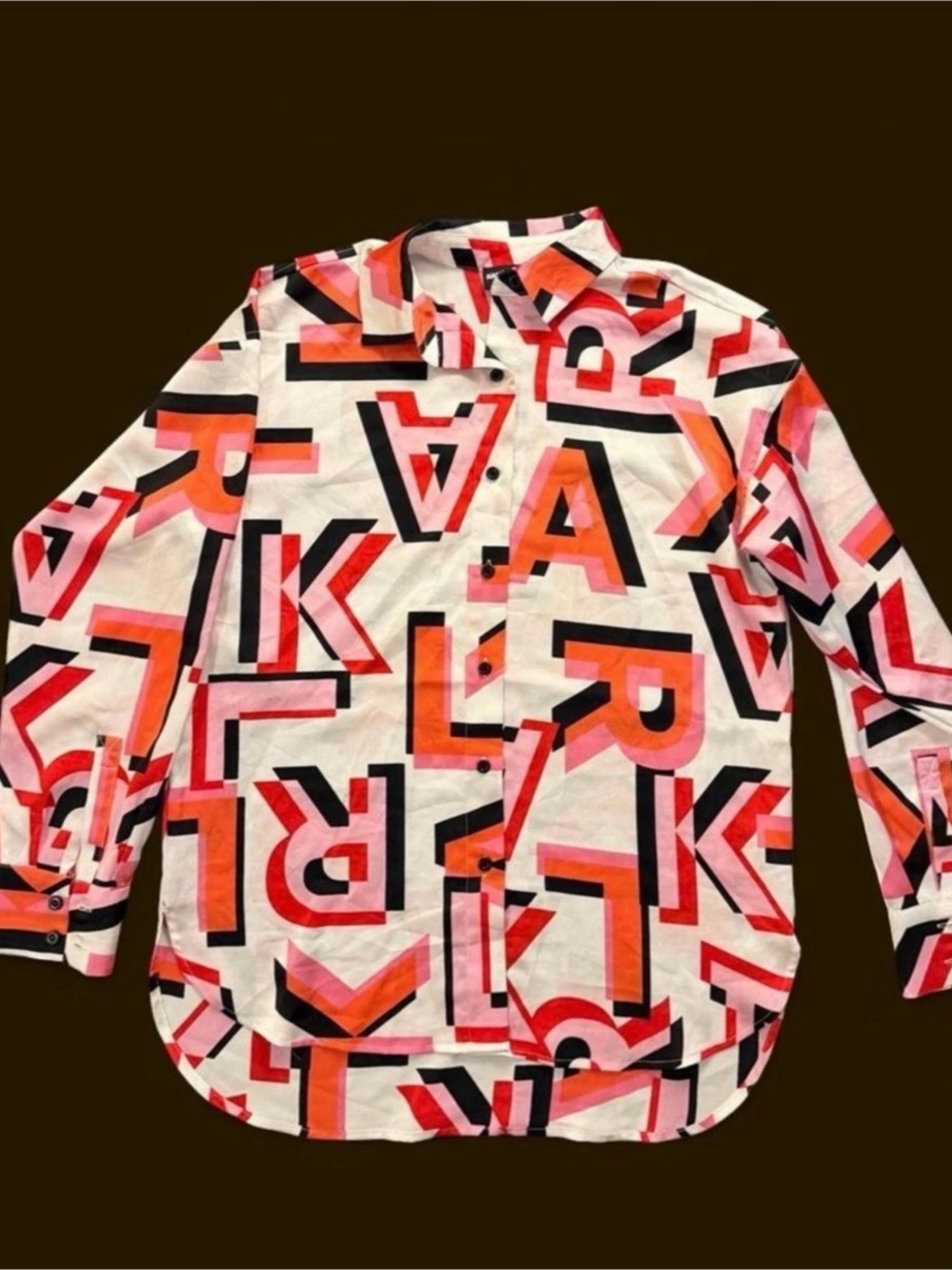 Karl Lagerfeld Geometric Button Down in White & Red Size Medium Like New